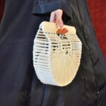 Designer White Ark Bag - Elegant Resin Strip Clutch with Unique Open-Structure Design