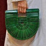 Designer Green Ark Bag - Elegant Resin Strip Clutch with Unique Open-Structure Design