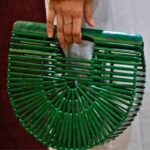 Designer Green Ark Bag - Elegant Resin Strip Clutch with Unique Open-Structure Design