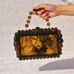 Elegant Cheetah Print Beaded Clutch with 75 Resin Beads, Marble-Like Texture & Detachable Handle