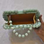 Elegant Light Green Beaded Clutch with 75 Resin Beads, Marble-Like Texture & Detachable Handle