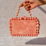 Elegant Pink Beaded Clutch with 75 Resin Beads, Marble-Like Texture & Detachable Handle