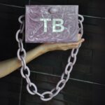 Boxy Personalized Clutch with Large-Link Resin Chain for Crossbody and Shoulder Wear