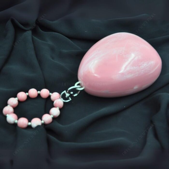 Elegant Pink Egg-Shaped Resin Clutch with Detachable Beaded Wrist Handle & Chain Strap