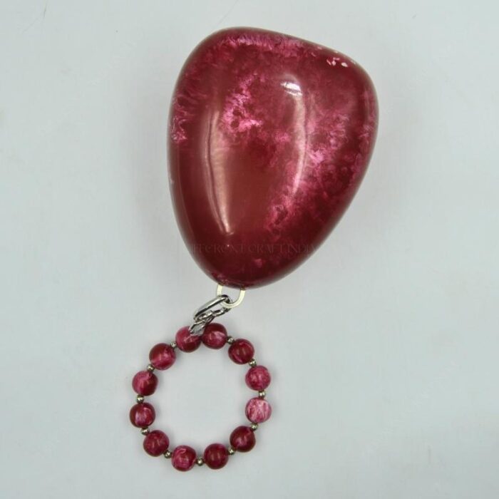 Elegant Red Egg-Shaped Resin Clutch with Detachable Beaded Wrist Handle & Chain Strap