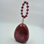 Elegant Red Egg-Shaped Resin Clutch with Detachable Beaded Wrist Handle & Chain Strap