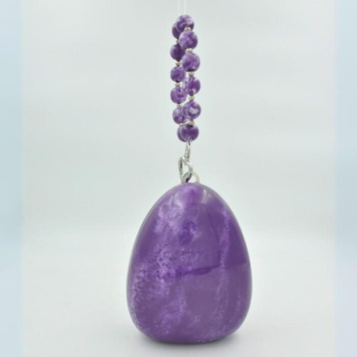 Elegant Purple Egg-Shaped Resin Clutch with Detachable Beaded Wrist Handle & Chain Strap