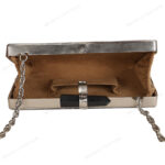 Interior view of Natural labradorite gemstone clutch showcasing strap and interior