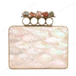 Double-Sided Mother-of-Pearl Clutch Bag with Gemstone-Embellished Finger Ring Handles