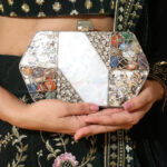 White and Abalone Mother-of-Pearl Handbag with Gemstones Under Decorative Wire Wrapping