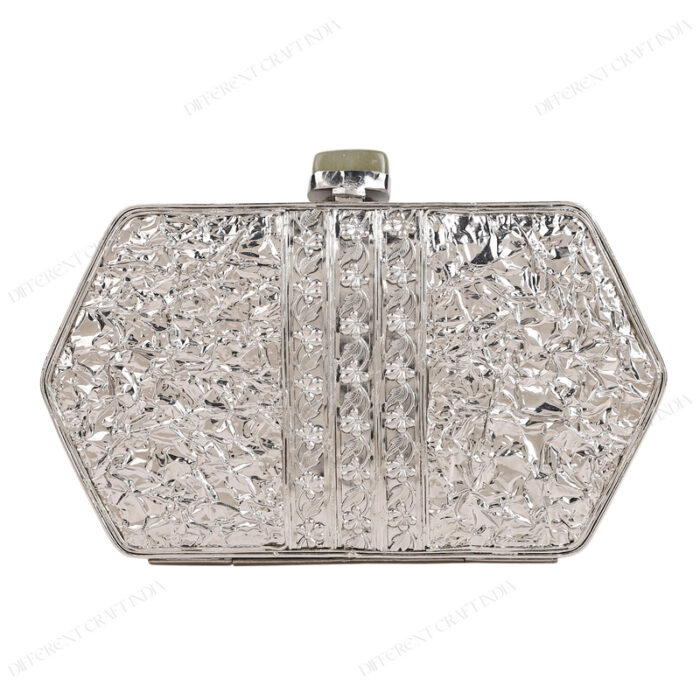 Back view of White and Abalone Mother-of-Pearl Handbag showcasing crumpled back texture