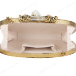 White Half-Moon Mother-of-Pearl Clutch Purse showcasing suede interior