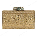 Back view of Abalone Mother of Pearl Evening Bag showcasing the crumpled texture brass