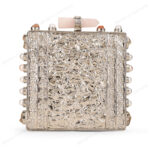 Back view of White Mother-of-Pearl Purse showcasing the crumpled texture brass