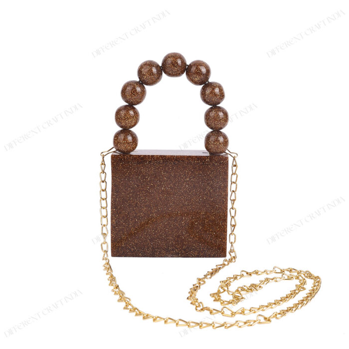 Gold Glitter Mini Sparkly Clutch with Elegant Beaded Handle & Detachable Strap