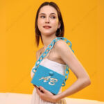 Stunning Sky Blue Boxy Personalized Clutch with Large-Link Resin Chain for Crossbody Style