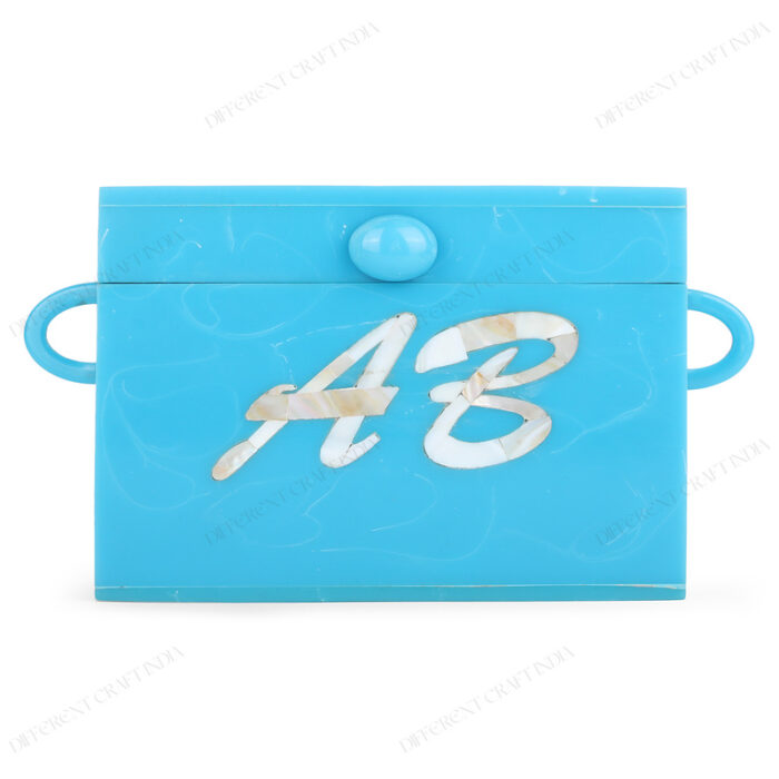 Stunning Sky Blue Boxy Personalized Clutch with Large-Link Resin Chain for Crossbody Style