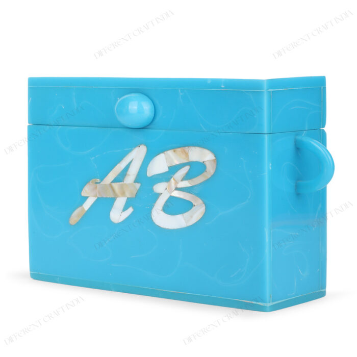 Stunning Sky Blue Boxy Personalized Clutch with Large-Link Resin Chain for Crossbody Style