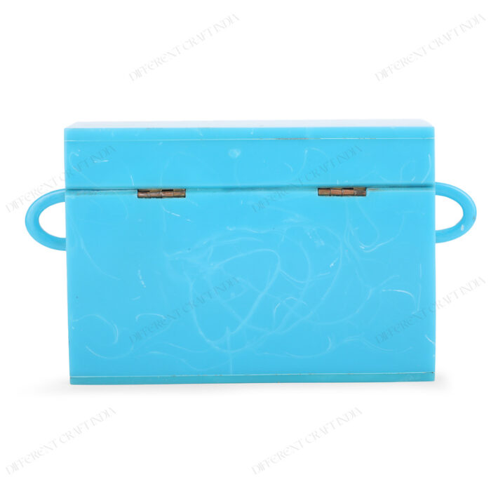 Stunning Sky Blue Boxy Personalized Clutch with Large-Link Resin Chain for Crossbody Style