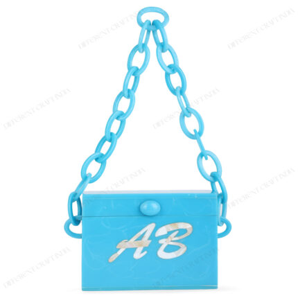 Stunning Sky Blue Boxy Personalized Clutch with Large-Link Resin Chain for Crossbody Style