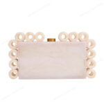 Stylish White Resin Ring Clutch with Marble-Like Finish, Adorned with 24 Exquisite Rings