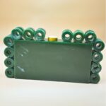 Stylish Resin Green Ring Clutch with Marble-Like Finish, Adorned with 24 Exquisite Rings