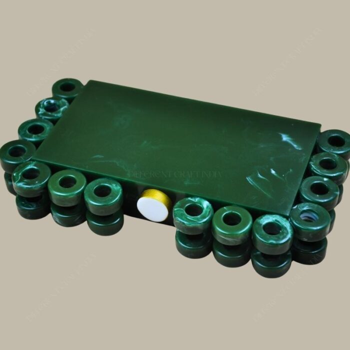 Stylish Resin Green Ring Clutch with Marble-Like Finish, Adorned with 24 Exquisite Rings