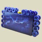 Stylish Resin Blue Ring Clutch with Marble-Like Finish, Adorned with 24 Exquisite Rings