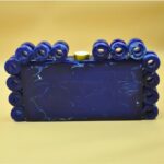 Stylish Resin Blue Ring Clutch with Marble-Like Finish, Adorned with 24 Exquisite Rings