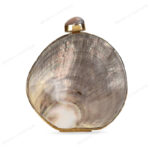 Front view Mini Iridescent Double-Sided Round Black-Lip Oyster Seashell Bag with Gold Frame