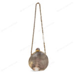 Full view of Mini Iridescent Double-Sided Round Black-Lip Oyster Seashell Bag with chain strap