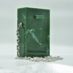 Elegant Green Box-Shaped Vertical Resin Clutch with Marble Finish & Detachable Chain