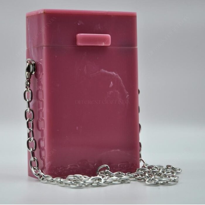 Elegant Red Box-Shaped Vertical Resin Clutch with Marble Finish & Detachable Chain