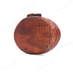 Angle view of Handcrafted Oval Wooden Handbag with Wavy Pattern and Unique Vertical Flowing Grooves