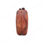 Side view of Handcrafted Oval Wooden Handbag with Wavy Pattern and Unique Vertical Flowing Grooves