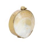 Mini Iridescent Double-Sided Round Gold-Lip Oyster Sea Shell Handbag with Gold Frame