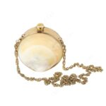 Mini Iridescent Double-Sided Round Gold-Lip Oyster Sea Shell Handbag with Gold Frame