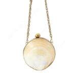 Mini Iridescent Double-Sided Round Gold-Lip Oyster Sea Shell Handbag with Gold Frame