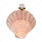 Front view of Mini Natural Lion's Paw Scallop Seashell Clutch with Amethyst Knob and Gold Frame