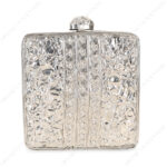 Back view of Silver Purse Shell with Crumpled texture and three vertical floral band in the center