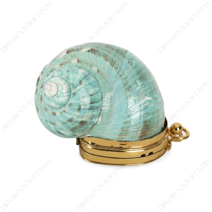 Mini Iridescent Green Turban Coin Shell Clutch Purse with Gold-Toned Metallic Cap