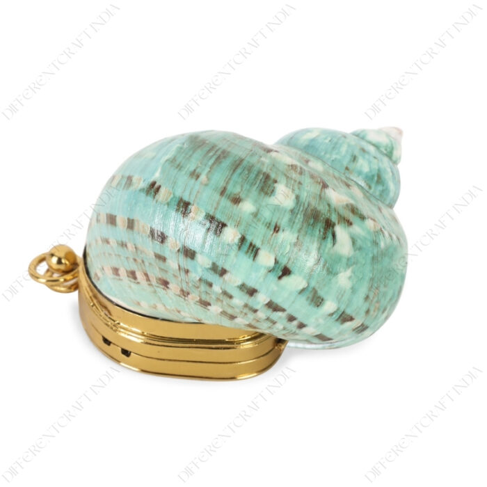 Mini Iridescent Green Turban Coin Shell Clutch Purse with Gold-Toned Metallic Cap