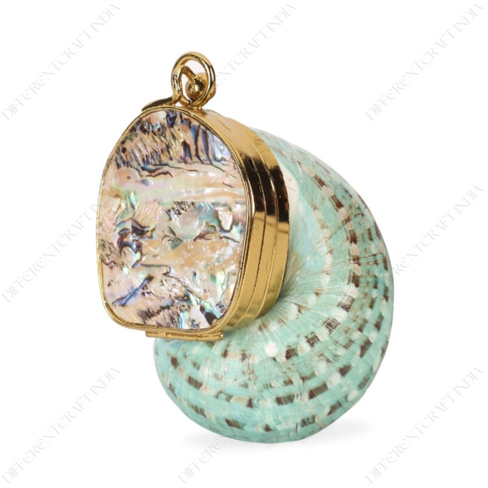 Mini Iridescent Green Turban Coin Shell Clutch Purse with Gold-Toned Metallic Cap