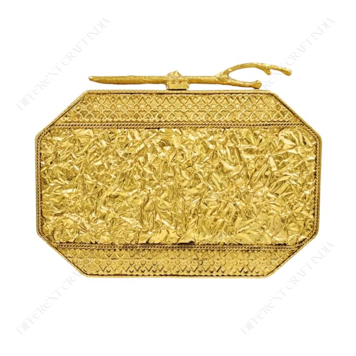 Back View of Gold Metal Purse showcasing crumpled texture back