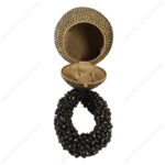 Gold & black crystal party clutch with hand-set crystals, beaded wrist handle and tassel