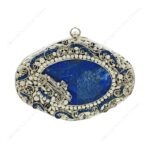 Front view of Antique handcrafted lapis lazuli gemstone bridal purse with ornate silver filigree work