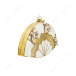 Angle view of Embellished Mother-of-Pearl Fan Shaped Clutch with Gold Metal Detailing