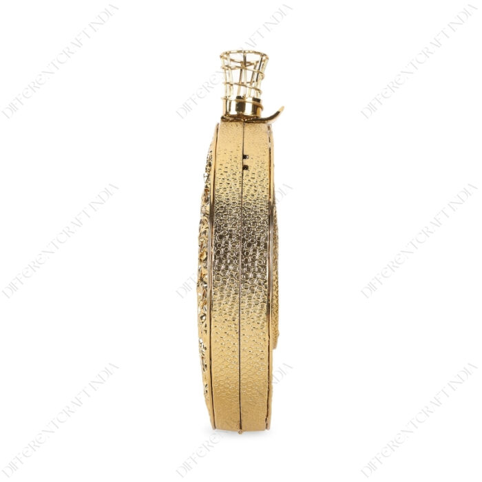 Side view of Transparent 3D Spiral Gold Metal Clutch with Unique Cage Closure