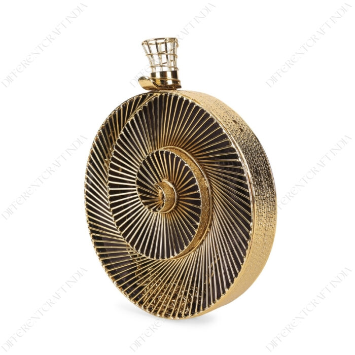 Angle view of Transparent 3D Spiral Gold Metal Clutch with Unique Cage Closure