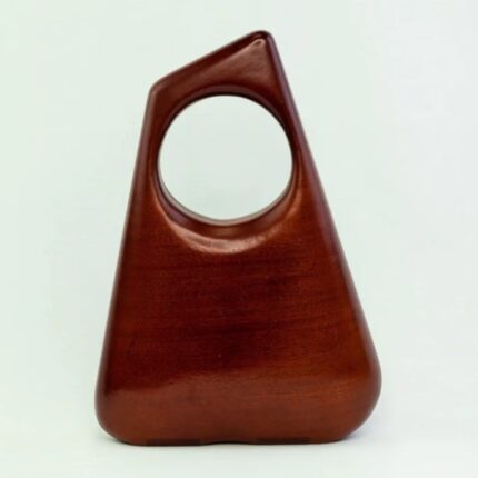 Triangular Designer Wooden Bag with Integrated Circular Handle and Sleek, Natural Finish